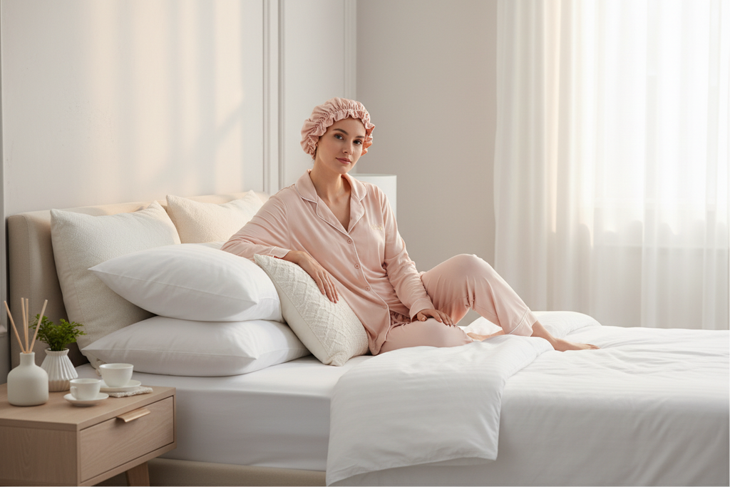 Blush Serenity PJ Set on Luxury Bed