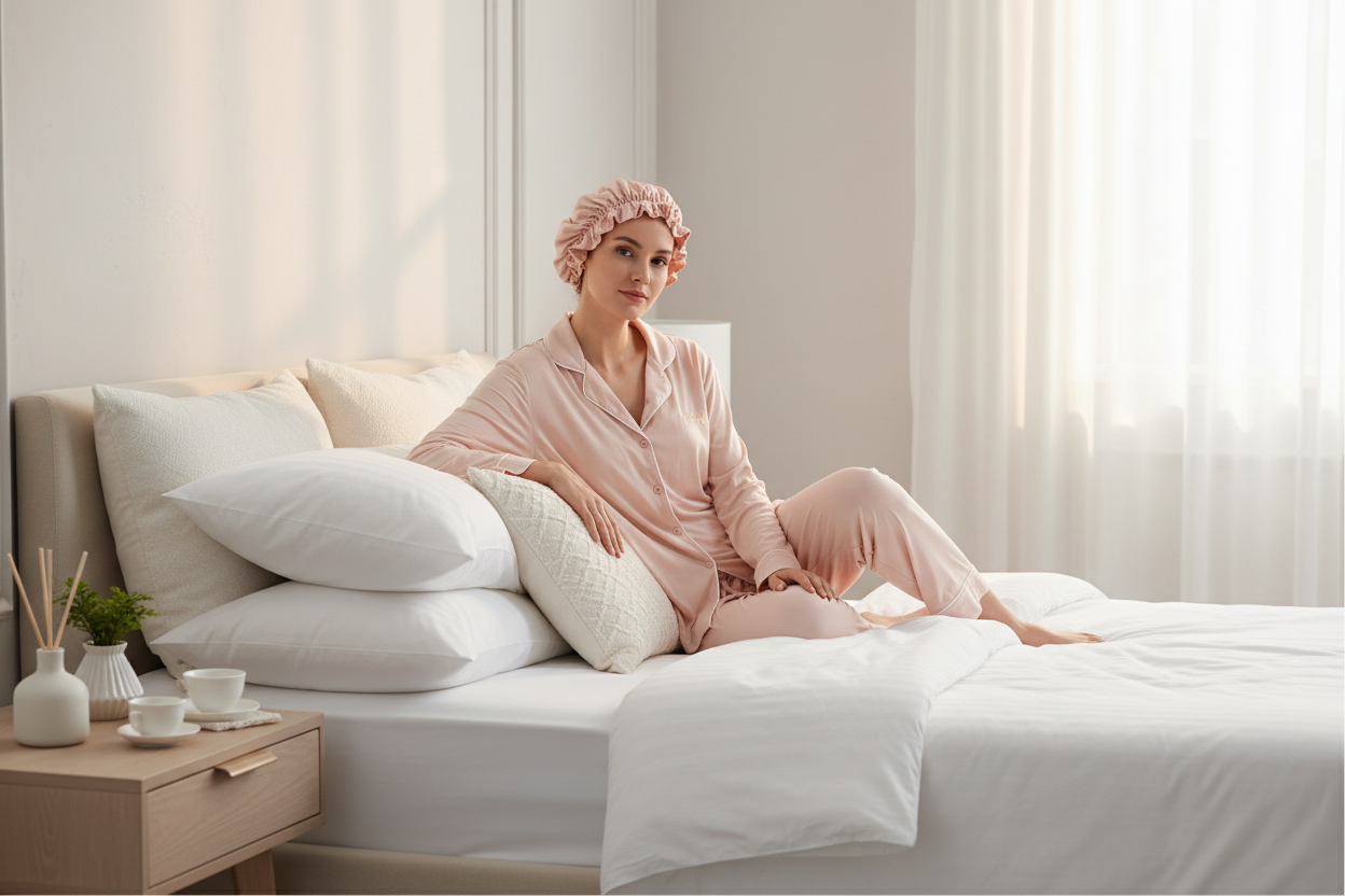 Blush Serenity PJ Set on Luxury Bed