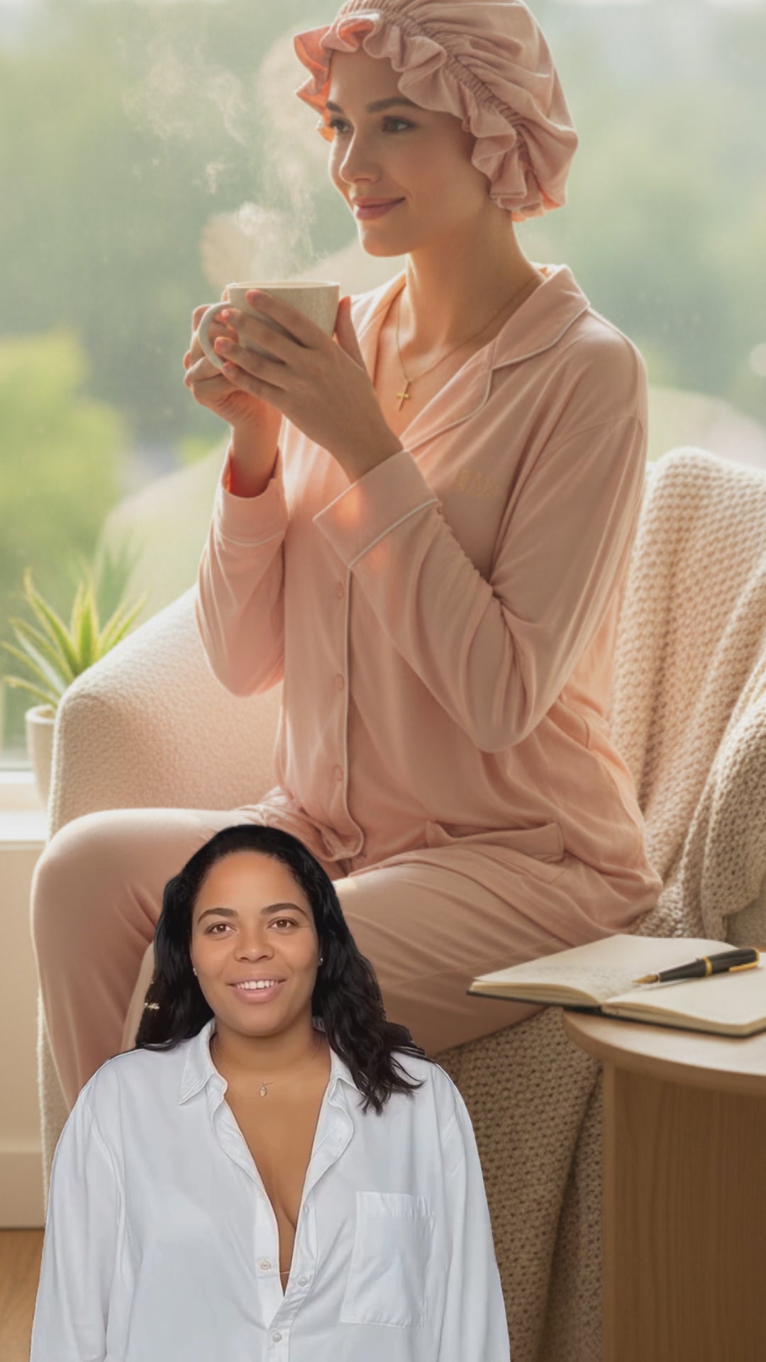 Blush Serenity Tencel Modal Pajama Set with Bonnet | Sustainable Sleepwear