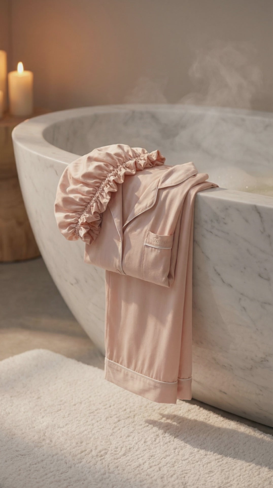 Blush Serenity Tencel Modal Pajama Set with Bonnet | Sustainable Sleepwear